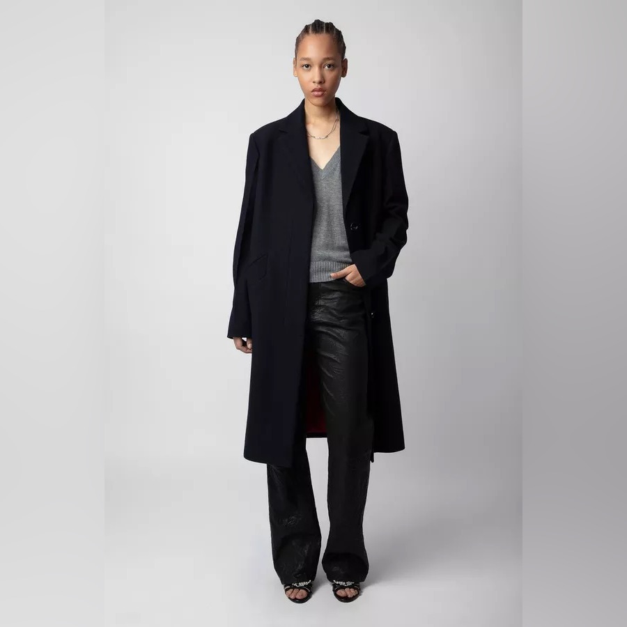 Zadig & Voltaire Marly Lainage Coat, Navy, Women’s Size Large, Wool Blend Winter
